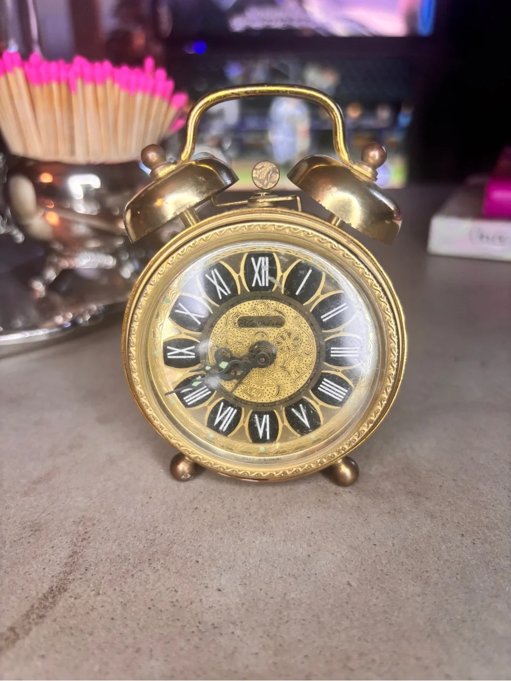 Antique-Style Gold Twin Bell Table Clock